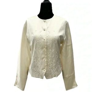 Vintage Talbots Pure Silk Jacket Embroidered Cropped Blazer Ivory Cream Ecru 4